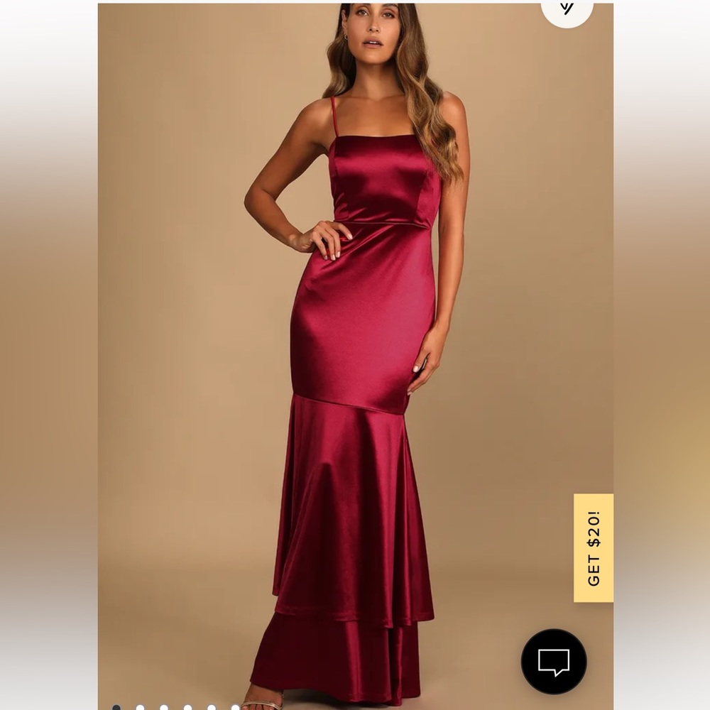 Lulu’s Contemporary Romance Red Satin Tiered Mermaid Maxi Dress